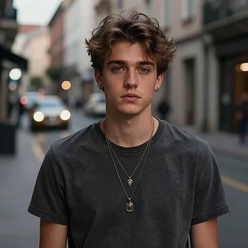 Young Man with Messy Hair on Urban Street