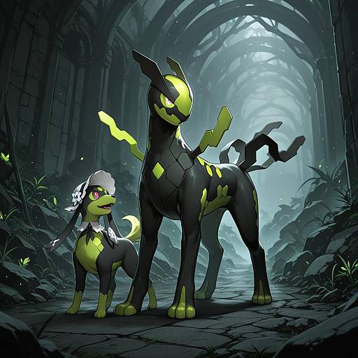 Illustration of Zygarde, pokemon in the style of Blvefo9