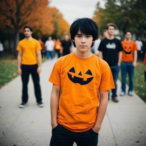 Teen Boys in Halloween T-Shirts Outdoors