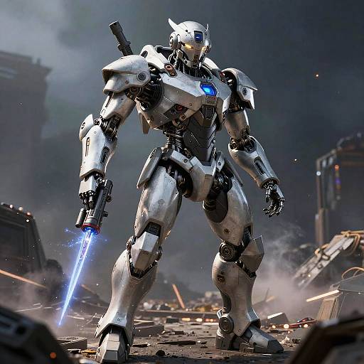 Biomechanical Cyborg Warrior in Dystopia