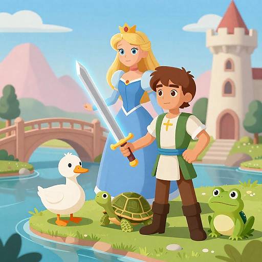 Enchanting Princess and Heroic Knight Scene