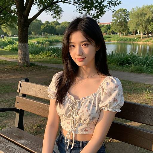 Young Woman Relaxing in Countryside Park