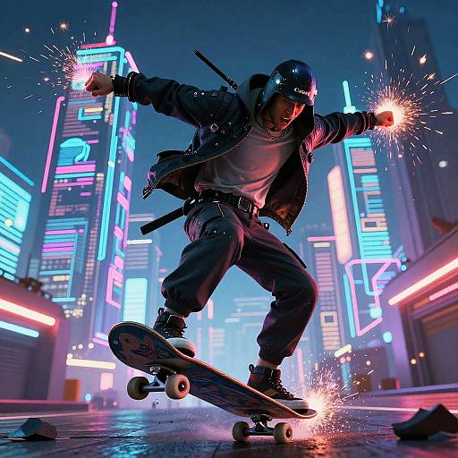 Cyber Samurai Hawk Skateboarder