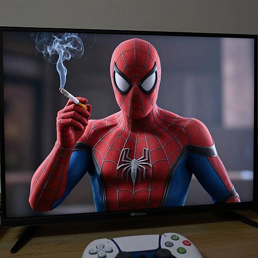 Cinematic Spiderman Smoking Realistic Photo