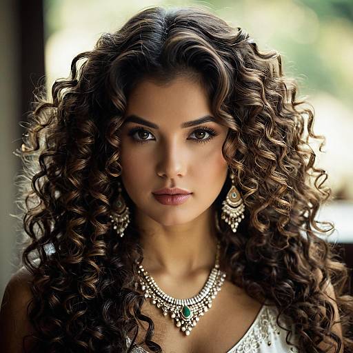 Realistic Indian Girl with Curls and Jewelry
