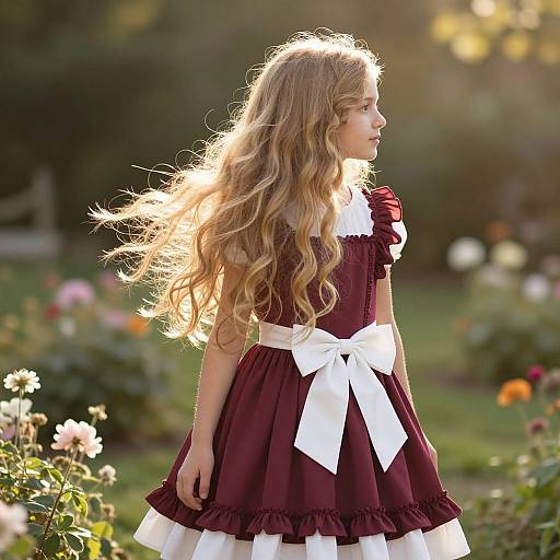 Sunlit Girl in Elegant Garden Dress