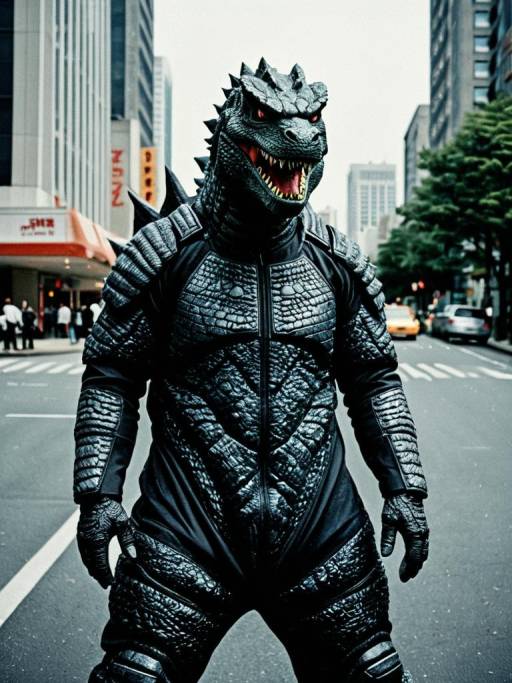 Man in Godzilla Costume on City Street