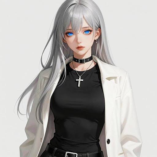 Silver-Haired Woman in Anime Style