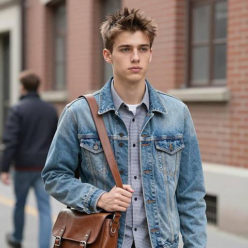 Young Man in Denim Jacket Outdoors
