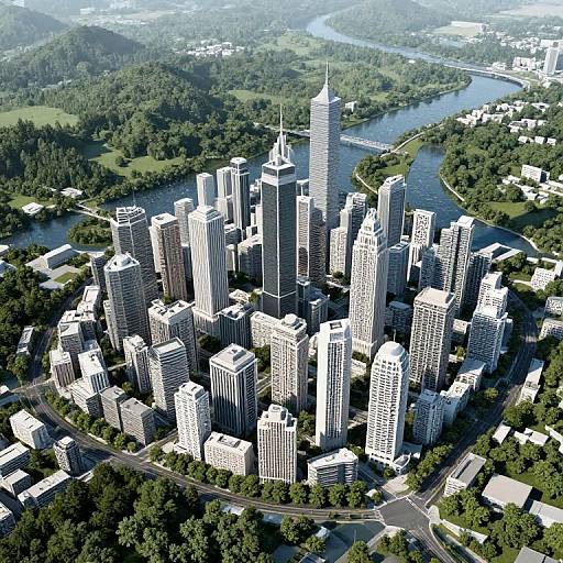 Futuristic City with Skyscrapers Surrounded by Nature