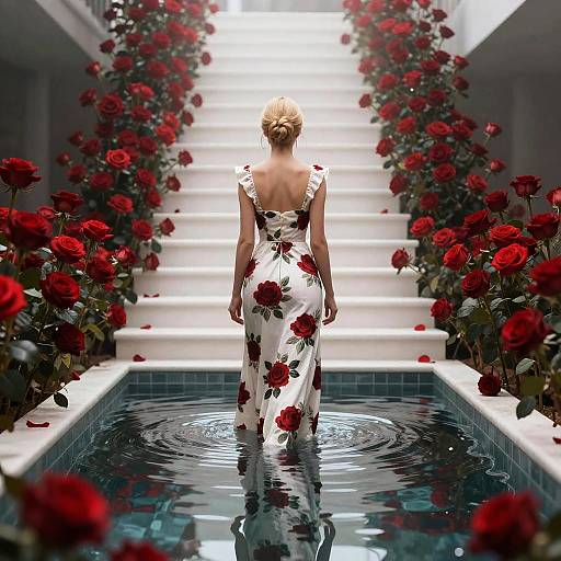 Ethereal Woman Among Red Roses