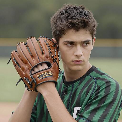 Serious Young Man with Baseball Glove