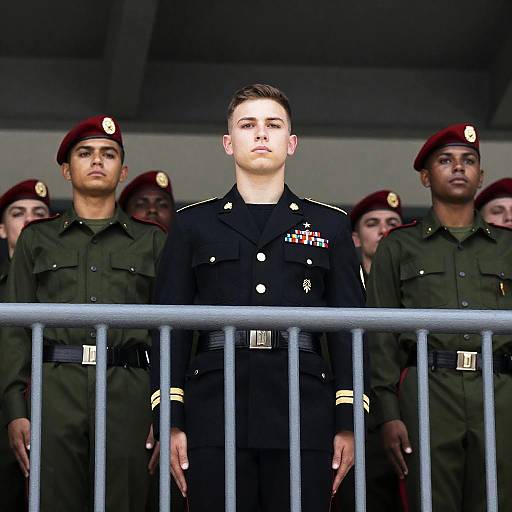 Young Military Officer with Soldiers Portrait