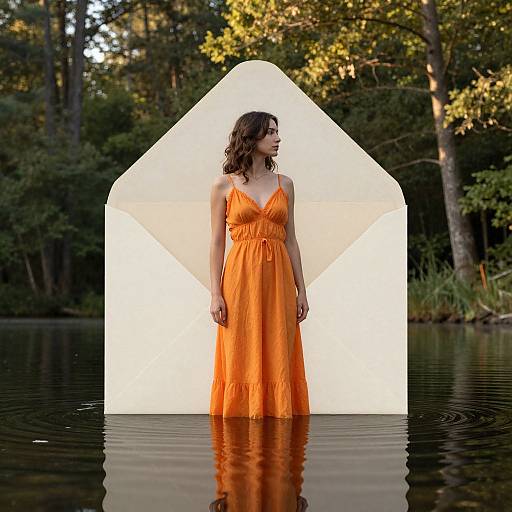 Woman in Orange by Serene Lake