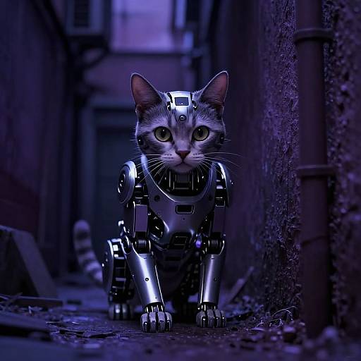 Futuristic Cyborg Cat in Alley
