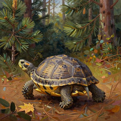 Charming Turtle in Autumn Forest