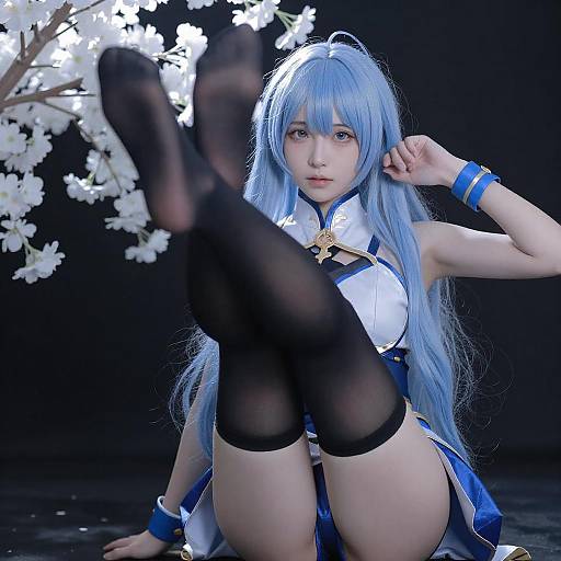 Dynamic Nude Woman with Blue Hair