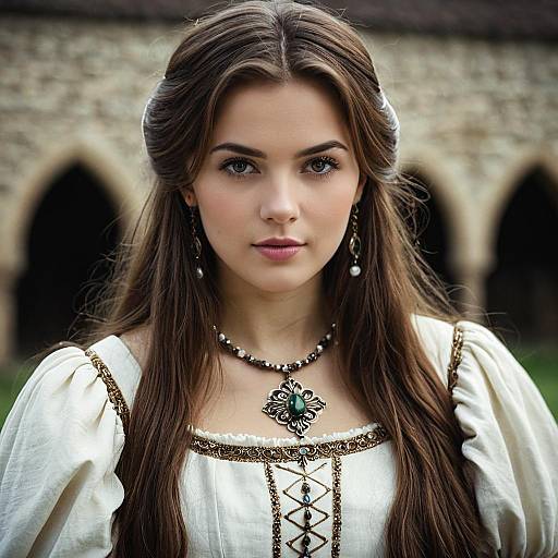 Medieval Woman in White Dress with Jewelry