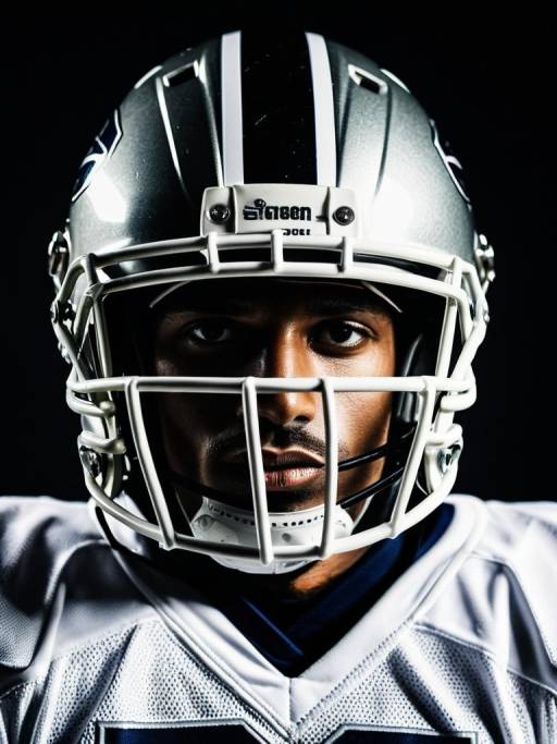 Close-up of American Football Player with Helmet