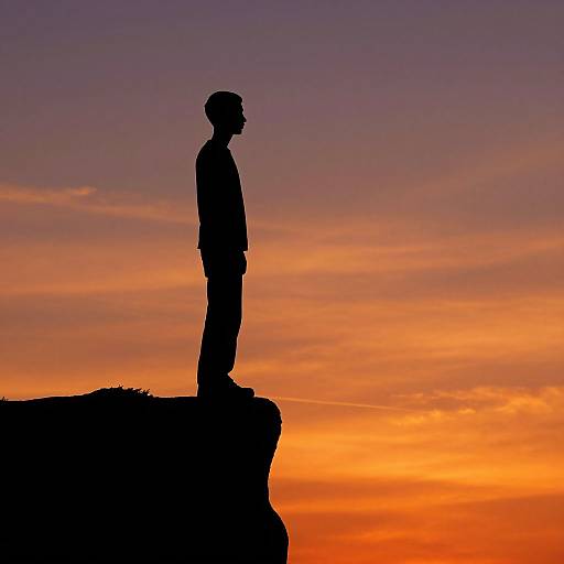 Stickman Silhouette on Sunset Cliff