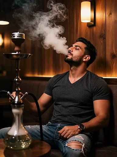 Man Lounging in Moody Hookah Bar