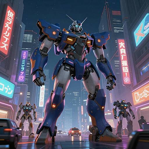 Futuristic Cybernetic War Machine in City