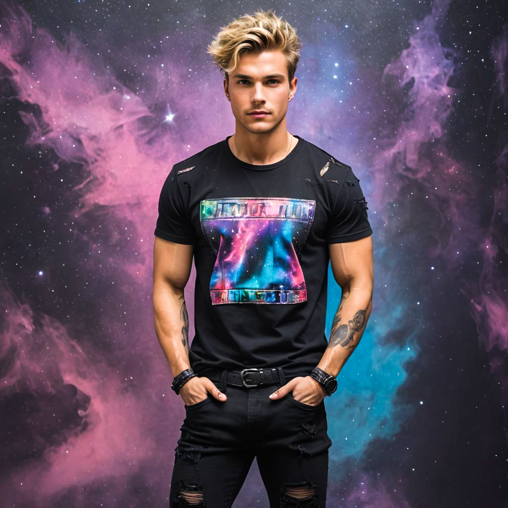 Edgy Young Man in Galaxy Backdrop