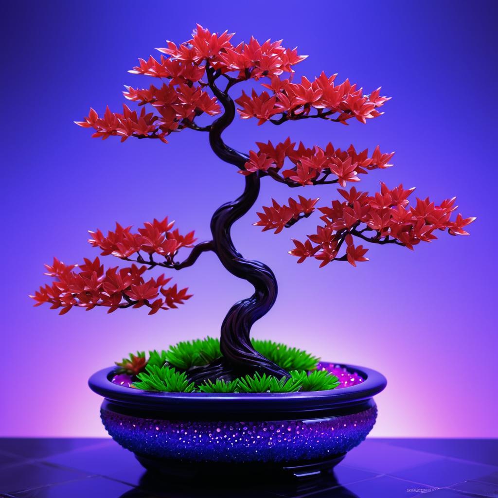 Elegant Tiled Bonsai and Lavender Blooms