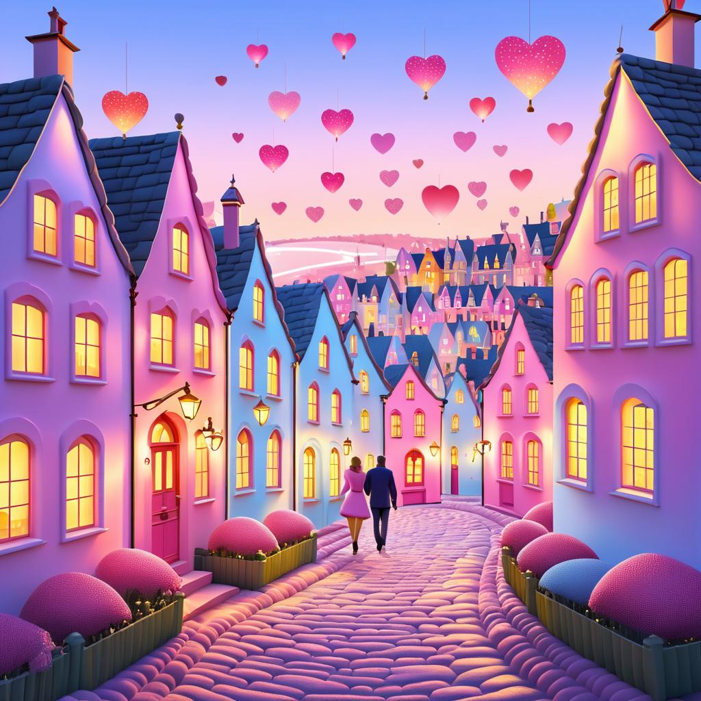 Charming Valentine's Day Village Illustration