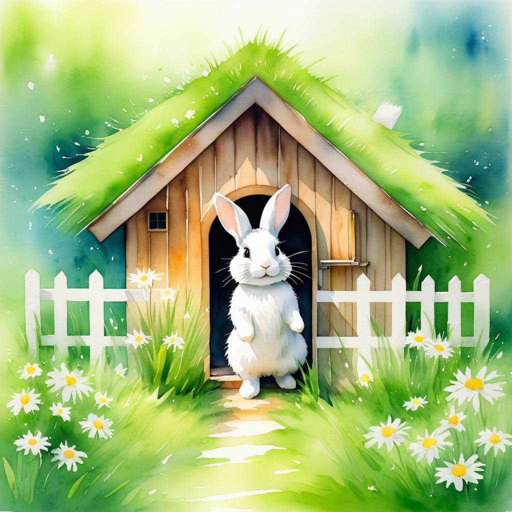 Cute Rabbit Emerging from Wooden House