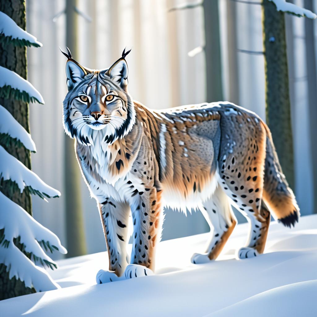 Majestic Lynx in a Snowy Woodland