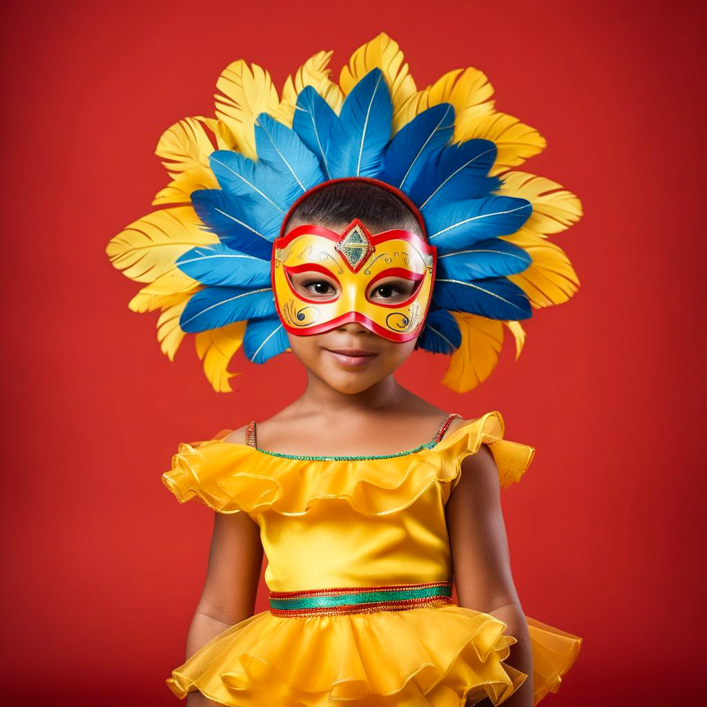 Thrilled Child in Carnival Costume