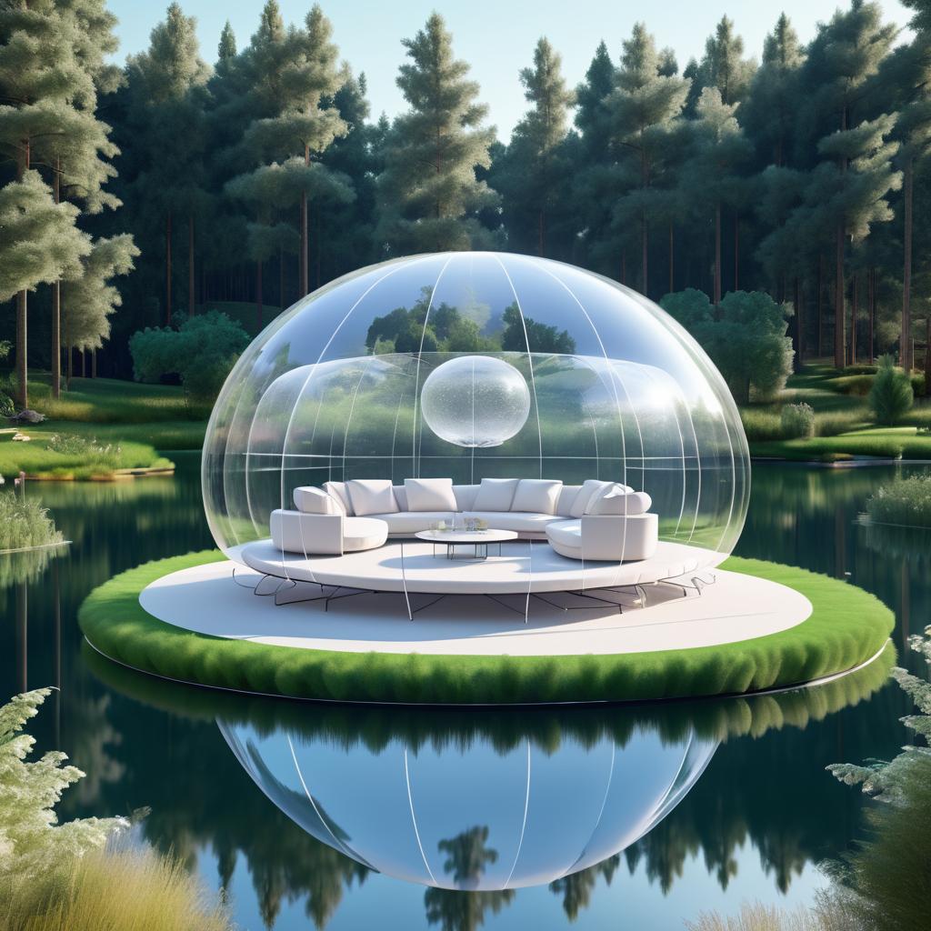 Floating Clear Gazebo in Serene Lake