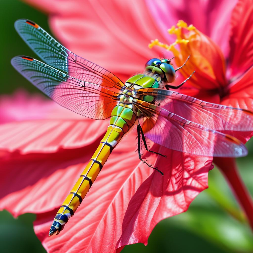 Intricate Dragonfly on Hibiscus Flower