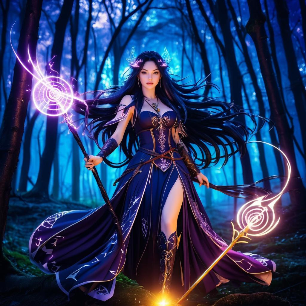 Mystical Sorceress in Enchanted Forest