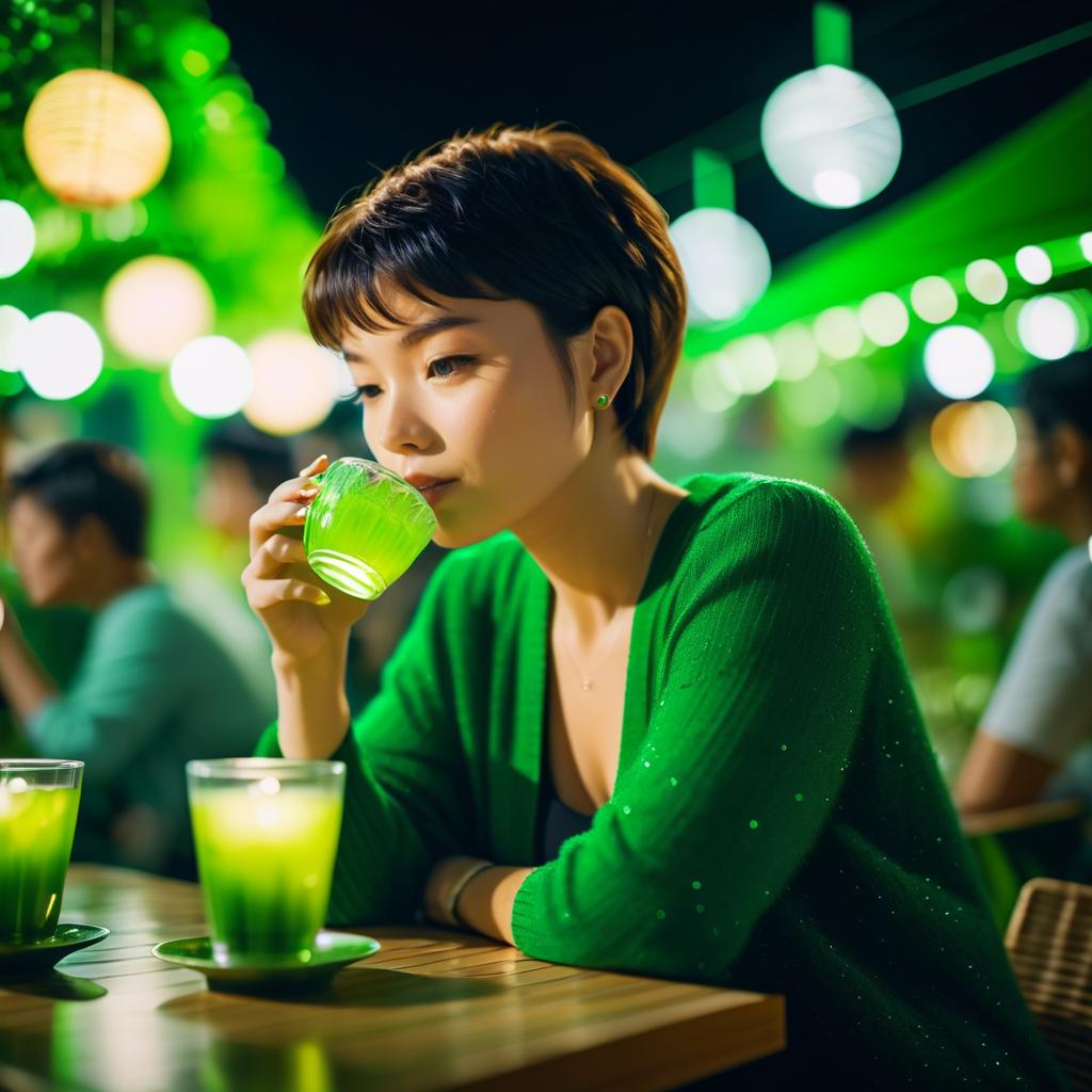 Stunning Woman at Aesthetic Night Market