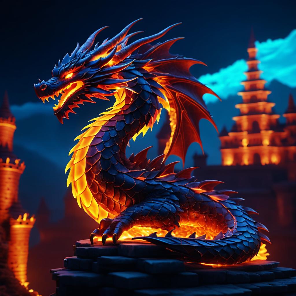 Cinematic Glowing Dragon in Castle Ruins