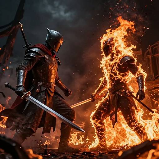 Fiery Duel of Shadowed Warriors