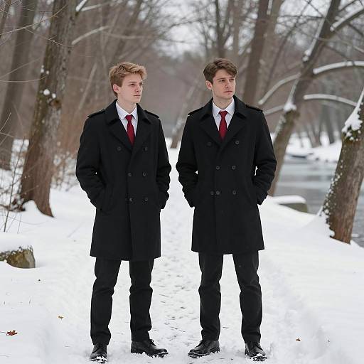 Mysterious Figures in a Snowy Forest