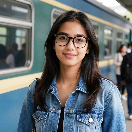 Young Woman by a Colorful Train