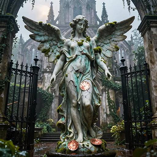 Cracked Marble Angel Statue in Gothic Garden