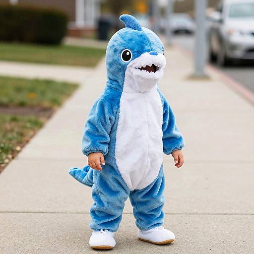Toddler Narwhal Costume on Sidewalk