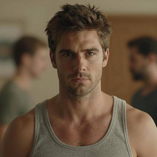 Serious Young Man in Gray Tank Top