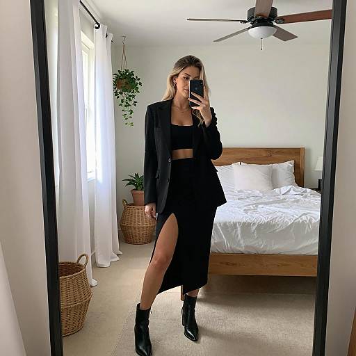 Woman Taking Mirror Selfie in Bedroom