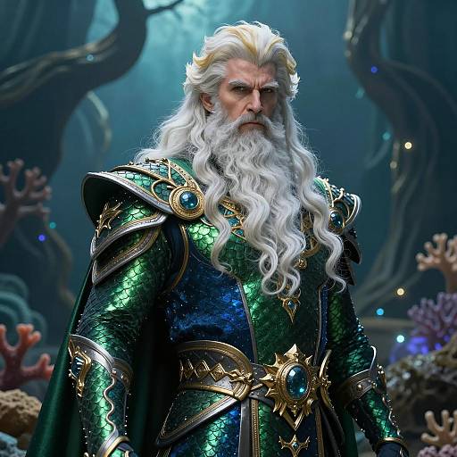Regal King Neptune in Detailed Armor