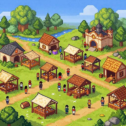 Pixel Art Medieval Market Scene