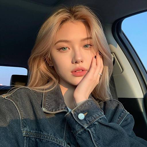Young Woman in Car with Soft Lighting