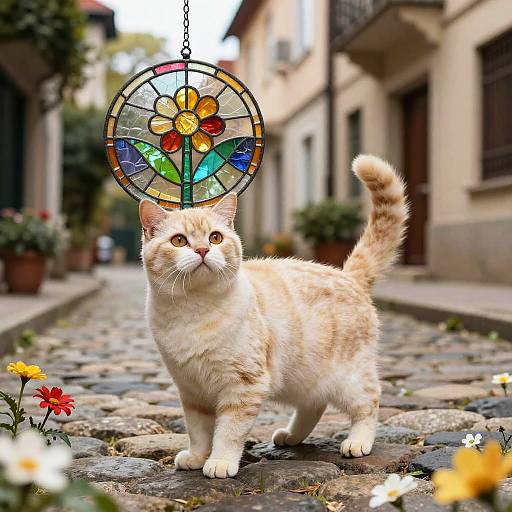 Whimsical Cat in Stained Glass Alley