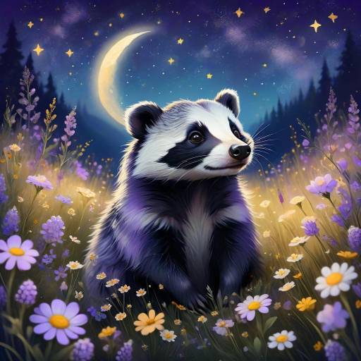 Dreamy Badger in a Flower Field