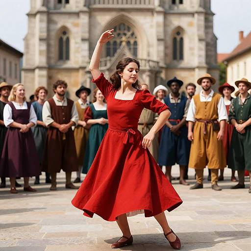 Medieval Dance Scene with Vibrant Crowd
